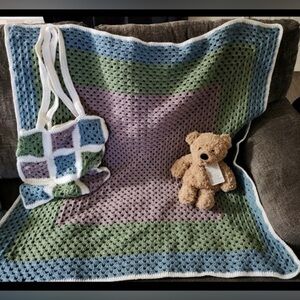 Hand Crafted Crochet Blanket and Purse